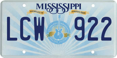 MS license plate LCW922