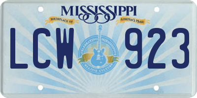 MS license plate LCW923