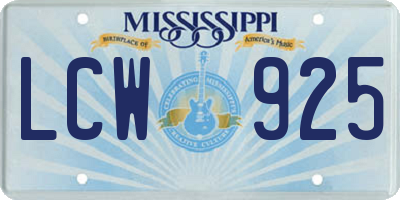 MS license plate LCW925