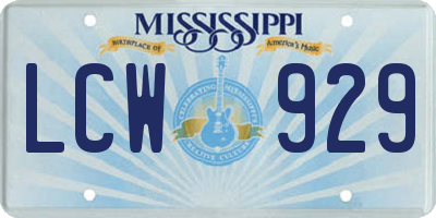 MS license plate LCW929