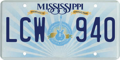 MS license plate LCW940