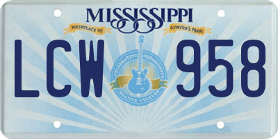 MS license plate LCW958