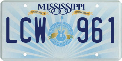 MS license plate LCW961