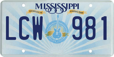 MS license plate LCW981