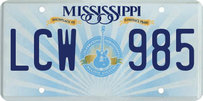 MS license plate LCW985