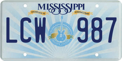 MS license plate LCW987