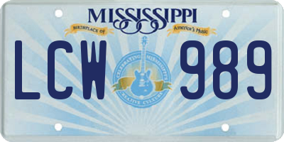 MS license plate LCW989