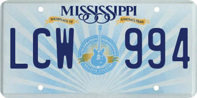 MS license plate LCW994