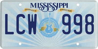 MS license plate LCW998