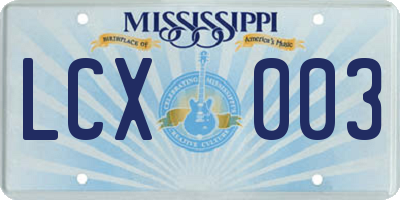 MS license plate LCX003