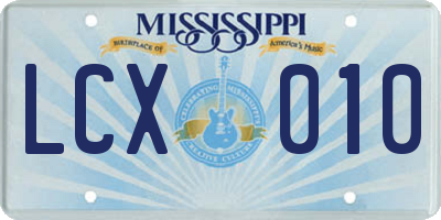 MS license plate LCX010