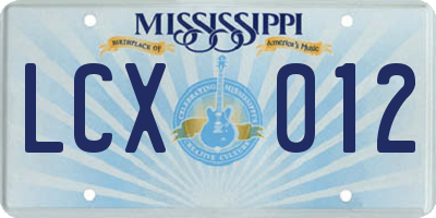 MS license plate LCX012