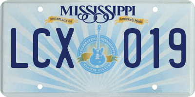 MS license plate LCX019