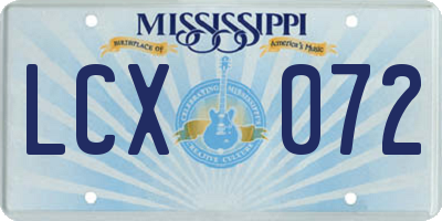 MS license plate LCX072