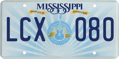 MS license plate LCX080
