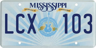 MS license plate LCX103