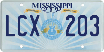 MS license plate LCX203