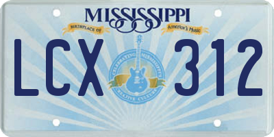 MS license plate LCX312