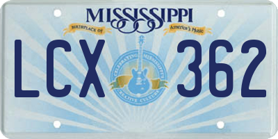 MS license plate LCX362