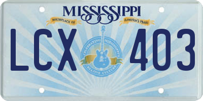 MS license plate LCX403