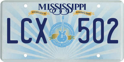 MS license plate LCX502