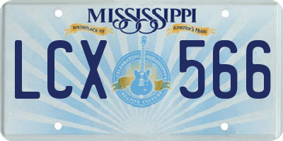 MS license plate LCX566