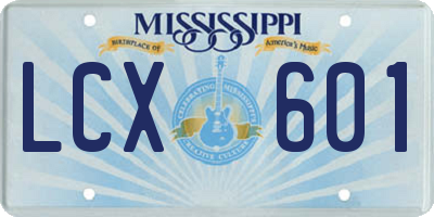 MS license plate LCX601