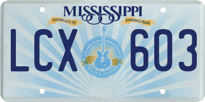 MS license plate LCX603