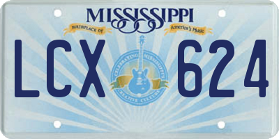 MS license plate LCX624