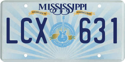 MS license plate LCX631
