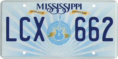 MS license plate LCX662