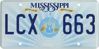 MS license plate LCX663