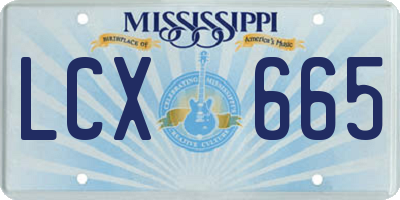 MS license plate LCX665