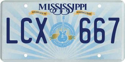 MS license plate LCX667