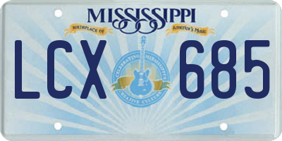 MS license plate LCX685
