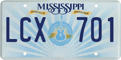 MS license plate LCX701