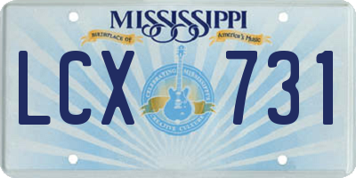 MS license plate LCX731