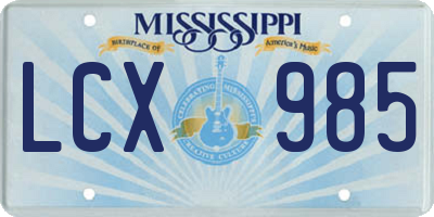 MS license plate LCX985