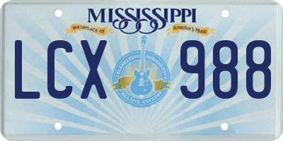 MS license plate LCX988