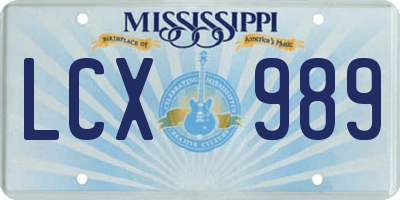 MS license plate LCX989