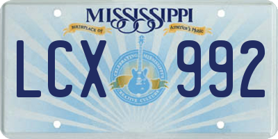 MS license plate LCX992