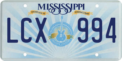 MS license plate LCX994