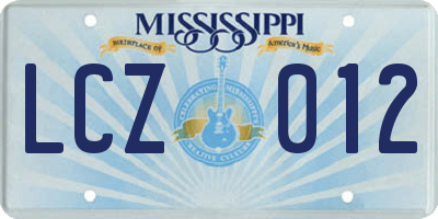 MS license plate LCZ012