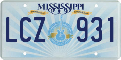 MS license plate LCZ931