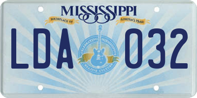 MS license plate LDA032