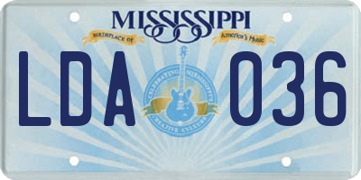 MS license plate LDA036