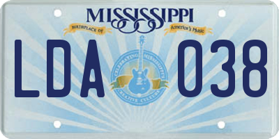 MS license plate LDA038