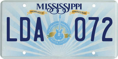 MS license plate LDA072