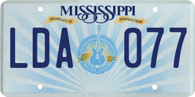 MS license plate LDA077
