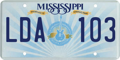 MS license plate LDA103